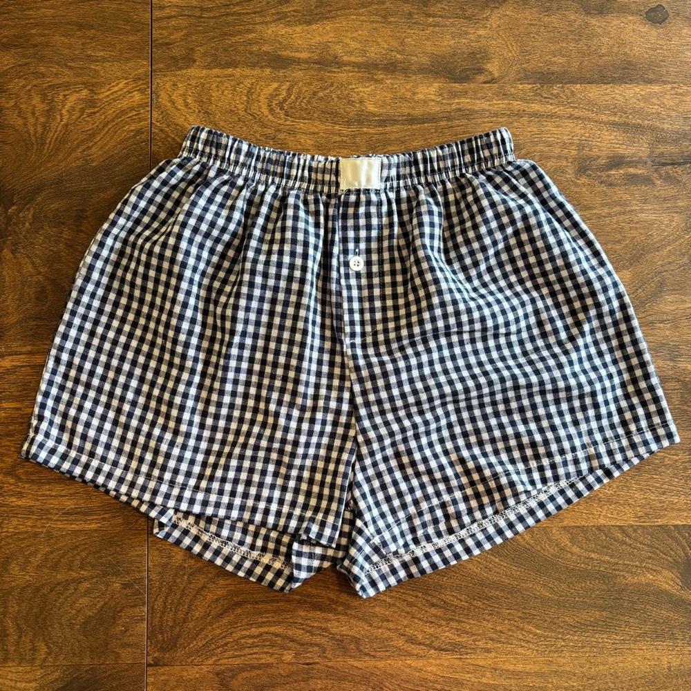 Navy Blue and White Checkered Boxer style Shorts